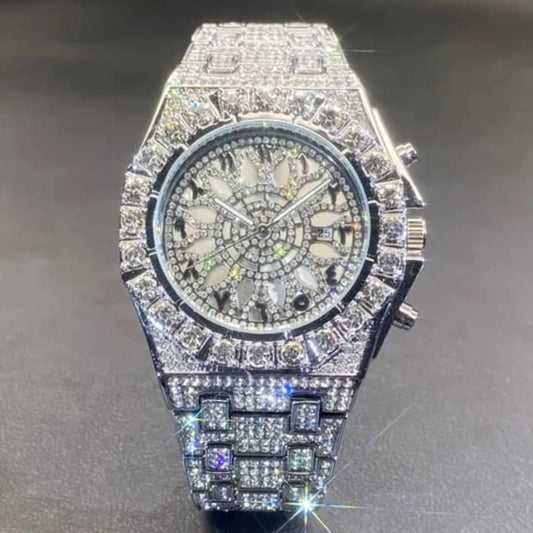 montre pour homme MISSFOX Luxury Arabic HIP HOP ICE OUT entièrement sertie de diamants,