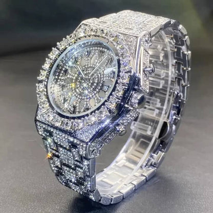 montre pour homme MISSFOX Luxury Arabic HIP HOP ICE OUT entièrement sertie de diamants,